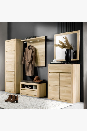 Előszobabútor 5 részes készlet fehér tölgy furnérral, Milos sorozat